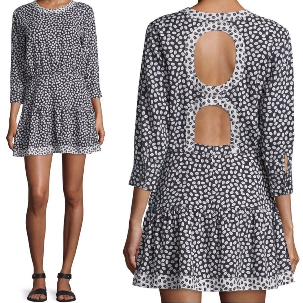 Current/Elliott Ruffle Dress Black White Print Cut Out Back Flirty Polka Dot - Picture 11 of 16
